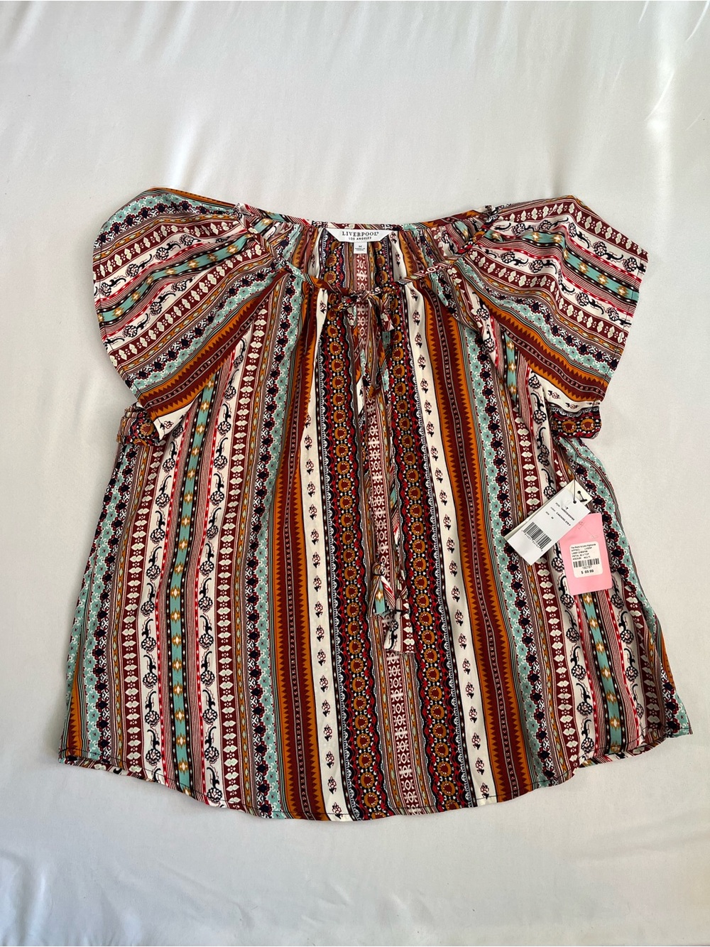 Liverpool Striped Boho Tunic in Rust, Teal, Cream & Pink 0026